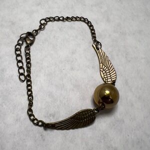Golden Snitch Winged Ball Bracelet Antique Gold Tone Fantasy Jewelry Anklet